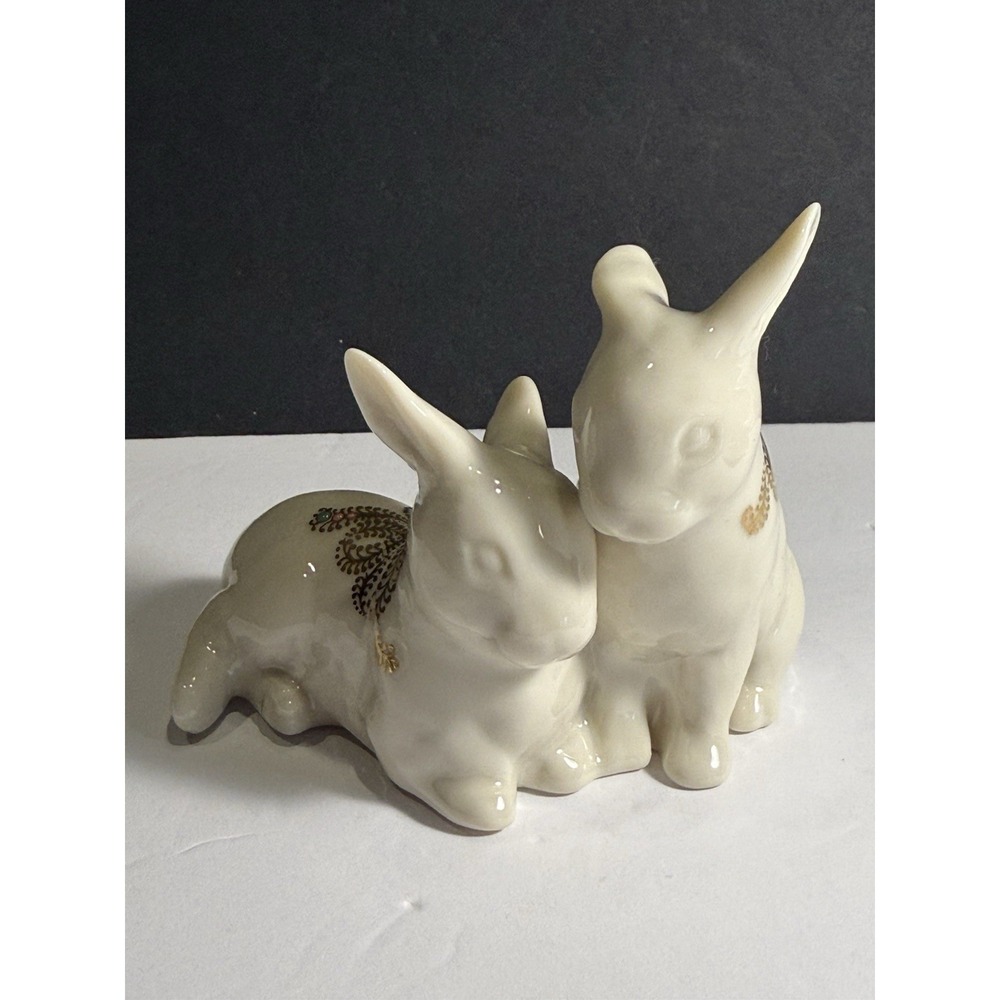 Lenox China Bunnies Jewels Collection Figurines 2 Rabbits Gold Accents 1995 USA